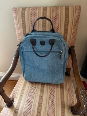 Bric’s Baby Blue Pebbled Suede Leather Pilots Bag Rolling Carry on